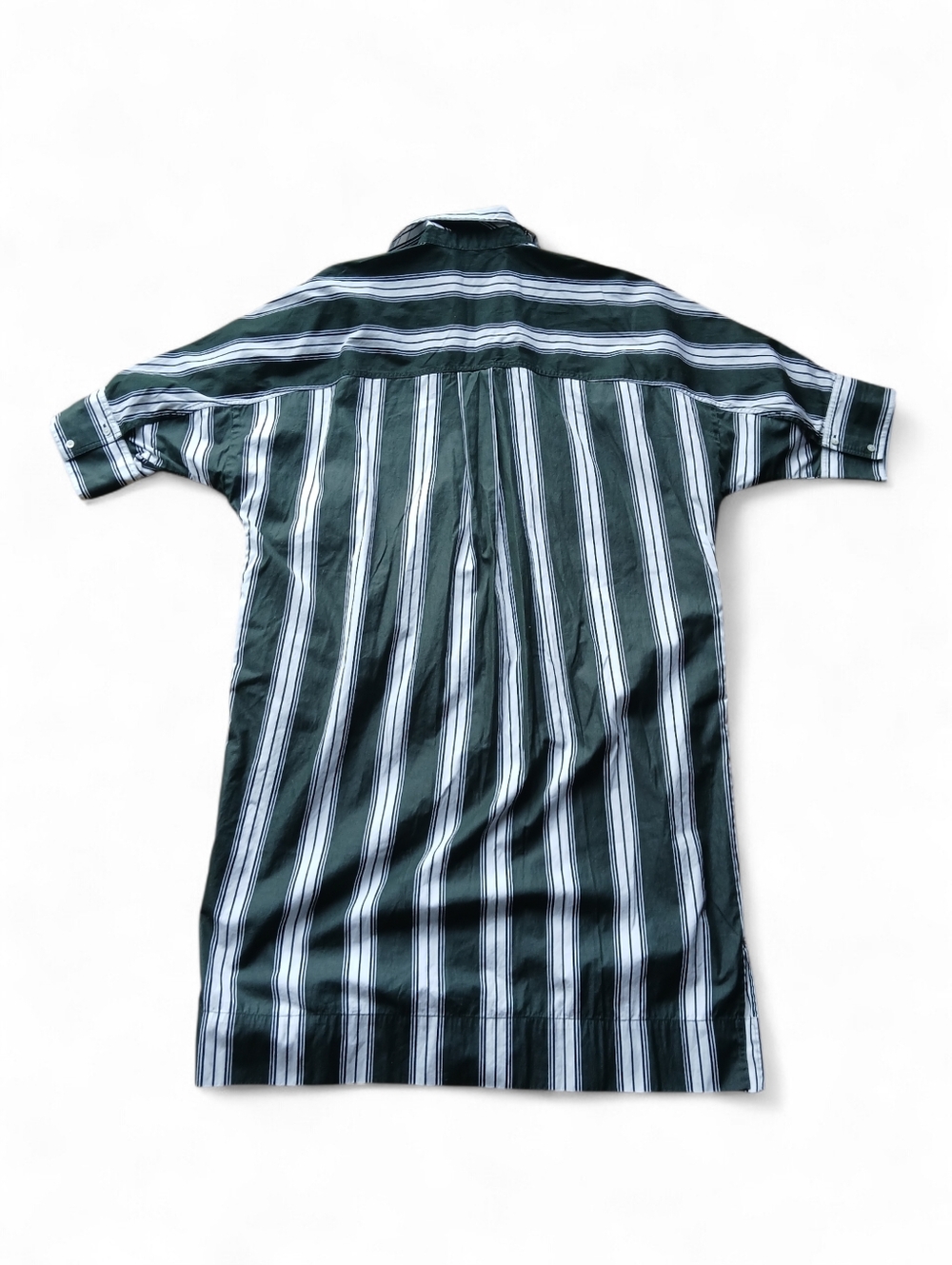 Madewell Women's Size Medium 100% Cotton Green and White Stripe Shirt Dress - Picture 6 of 6